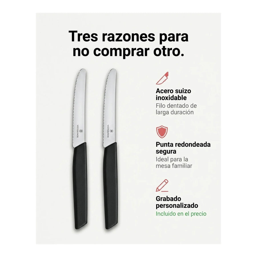 Set De Cuchillos Para Carne Victorinox Negro 6.9003.11wb + Grabado Personalizado
