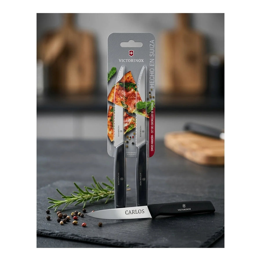 Set De Cuchillos Para Carne Victorinox Negro 6.9003.12wb + Grabado Personalizado