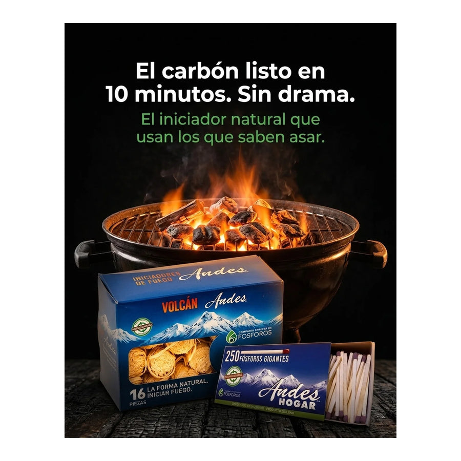 Set Iniciador De Fuego + Fosforos X L Parrilla Carbon Leña