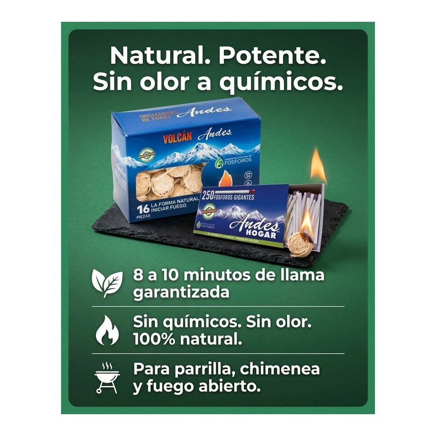 Set Iniciador De Fuego + Fosforos X L Parrilla Carbon Leña