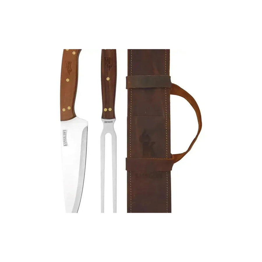 Set Parrillero Cuchillo Pincho Con Funda De Cuero Premium Maleta-sin + Grabado Personalizado
