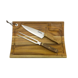 Set Parrillero Kangkawe Cuchillo Tenedor Tabla + Grabado Personalizado