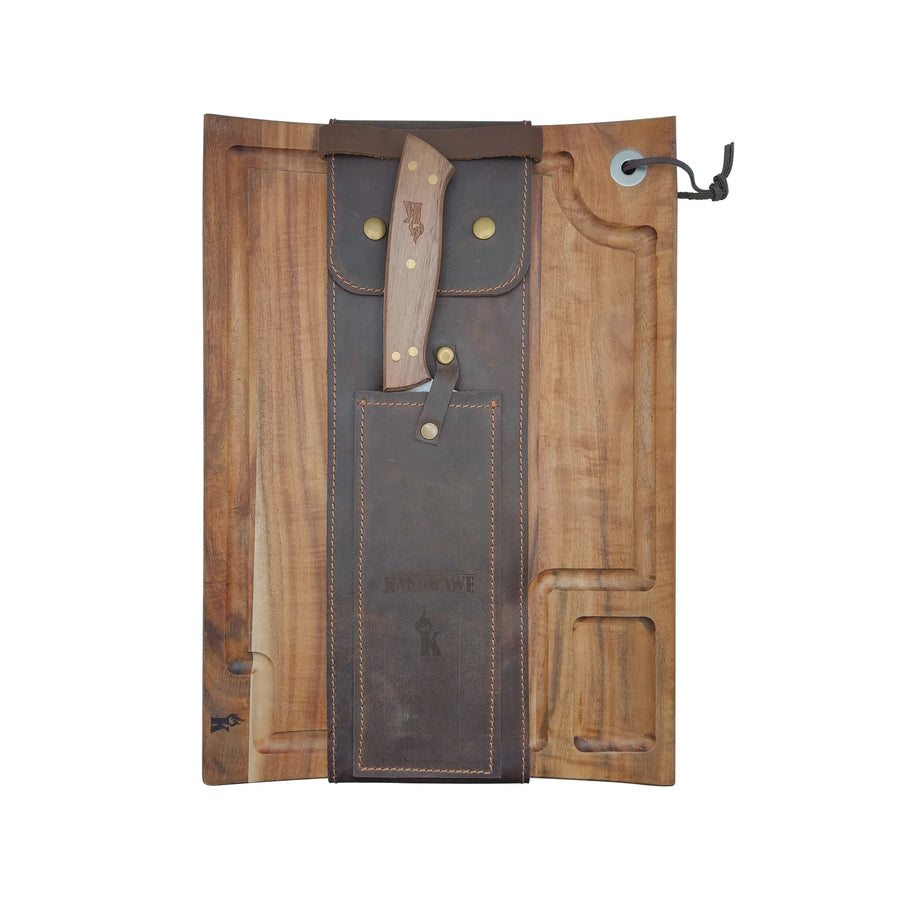 Set Parrillero Kangkawe Tabla + Cuchillo con Funda de Cuero + Grabado Personalizado