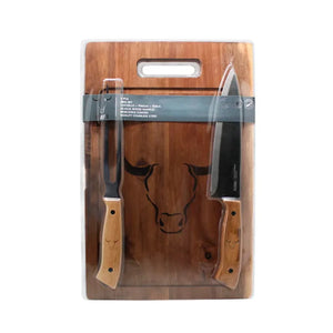 Set Parrillero Tabla + Cuchillo Y Pincho Wayu + Grabado Personalizado