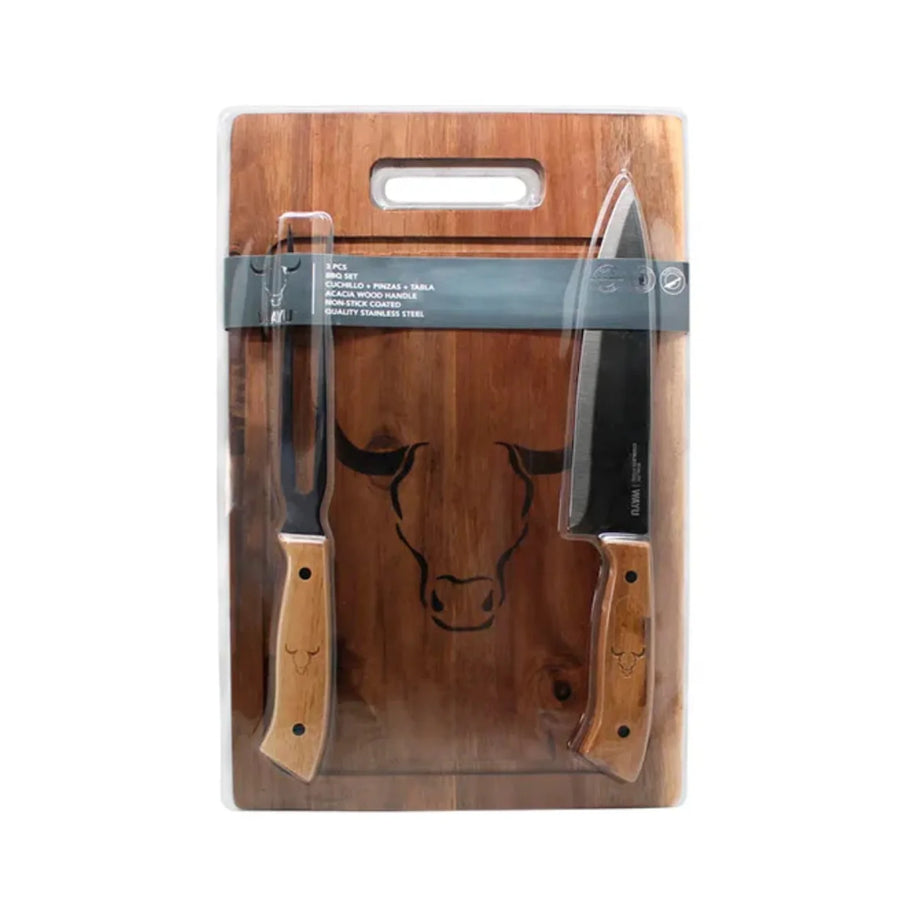 Set Parrillero Tabla + Cuchillo Y Pincho Wayu