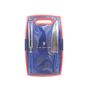 Set Parrillero Tabla + Cuchillo Y Pincho U De Chile + Grabado Personalizado