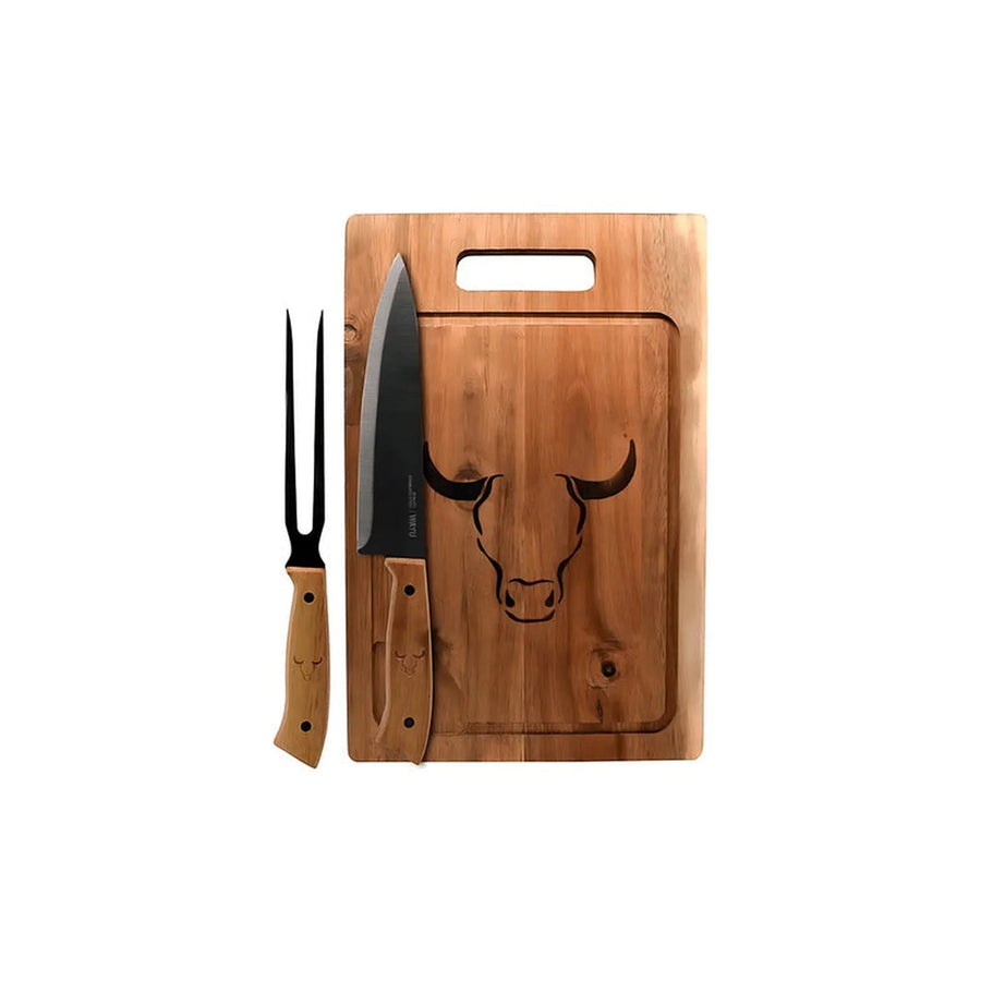 Set Parrillero Tabla + Cuchillo Y Pincho Wayu + Grabado Personalizado