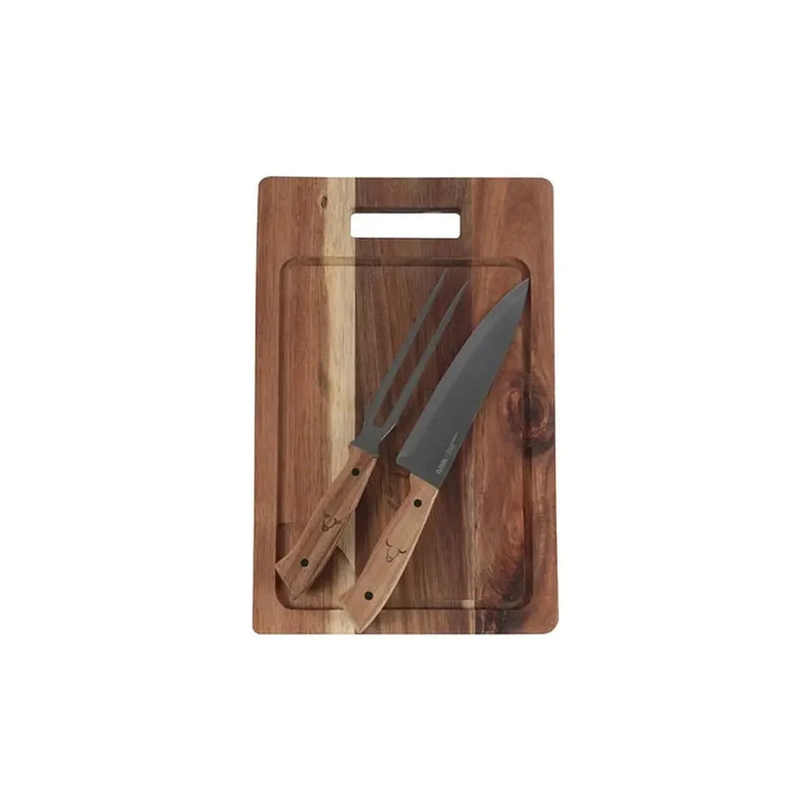 Set Parrillero Tabla + Cuchillo Y Pincho Wayu + Grabado Personalizado