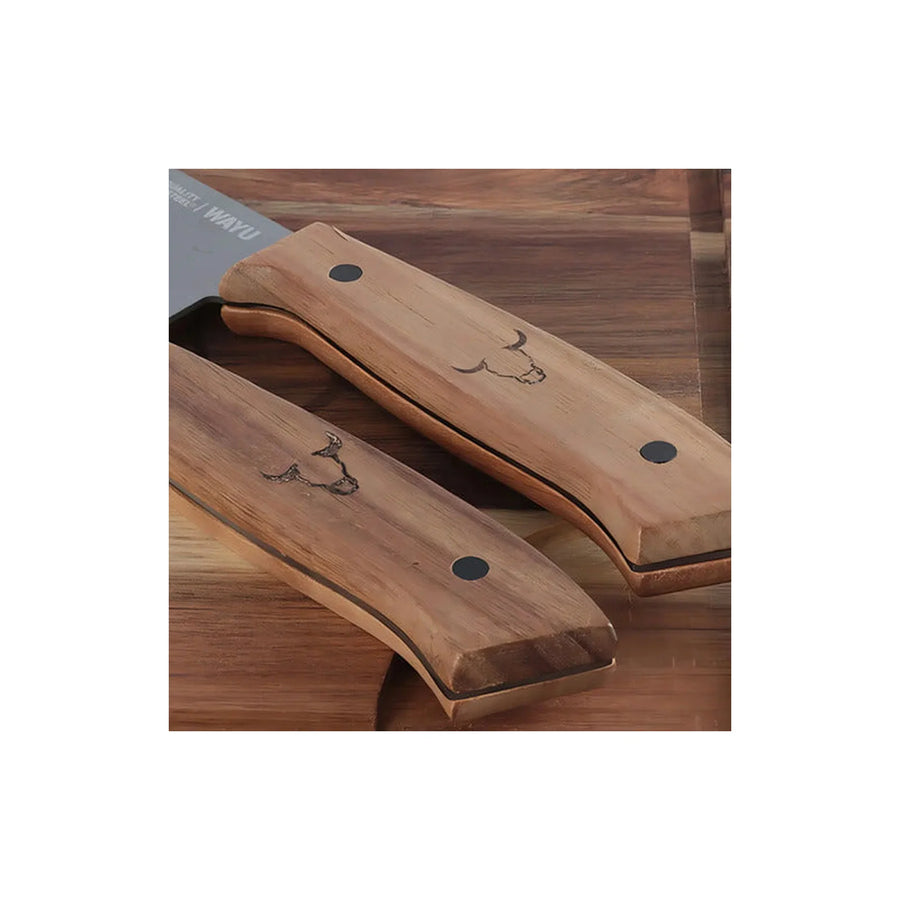 Set Parrillero Tabla + Cuchillo Y Pincho Wayu + Grabado Personalizado