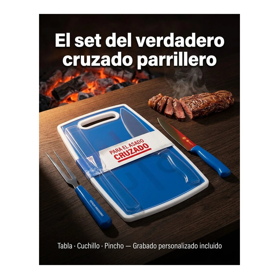 Set Parrillero Tabla + Cuchillo Y Pincho U Católica Uc Asado + Grabado Personalizado