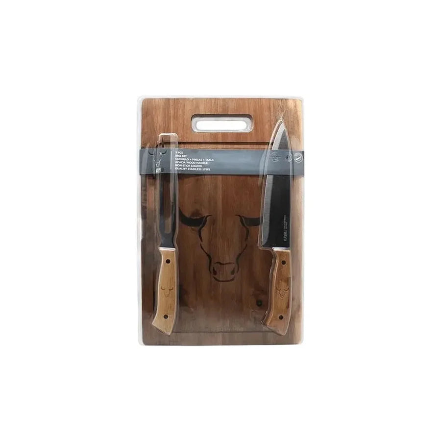 Set Parrillero Tabla + Cuchillo Y Pincho Wayu + Grabado Personalizado