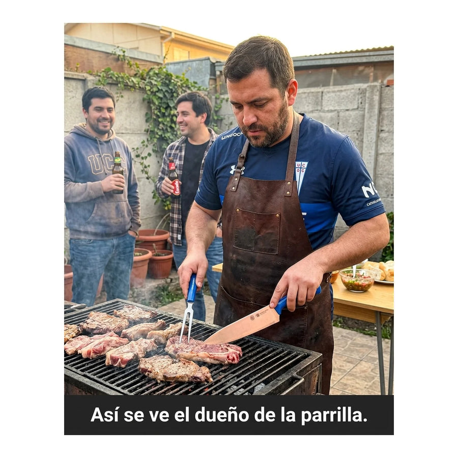 Set Parrillero Tabla + Cuchillo Y Pincho U Católica Uc Asado + Grabado Personalizado