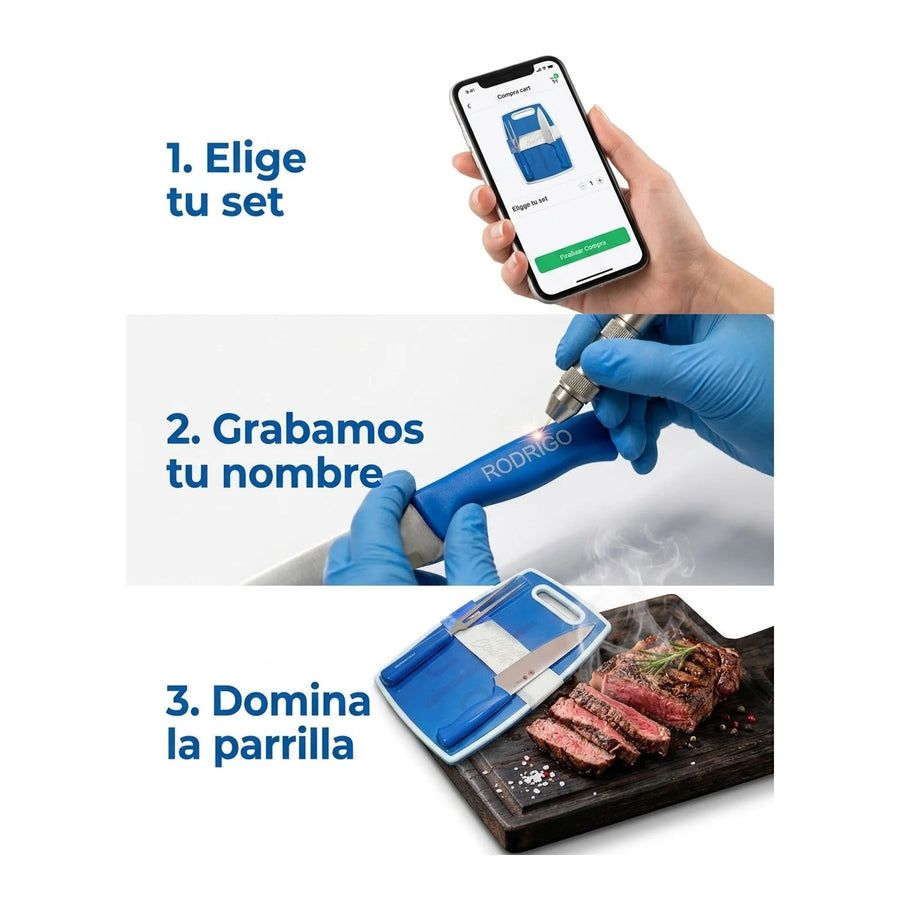 Set Parrillero Tabla + Cuchillo Y Pincho U Católica Uc Asado + Grabado Personalizado