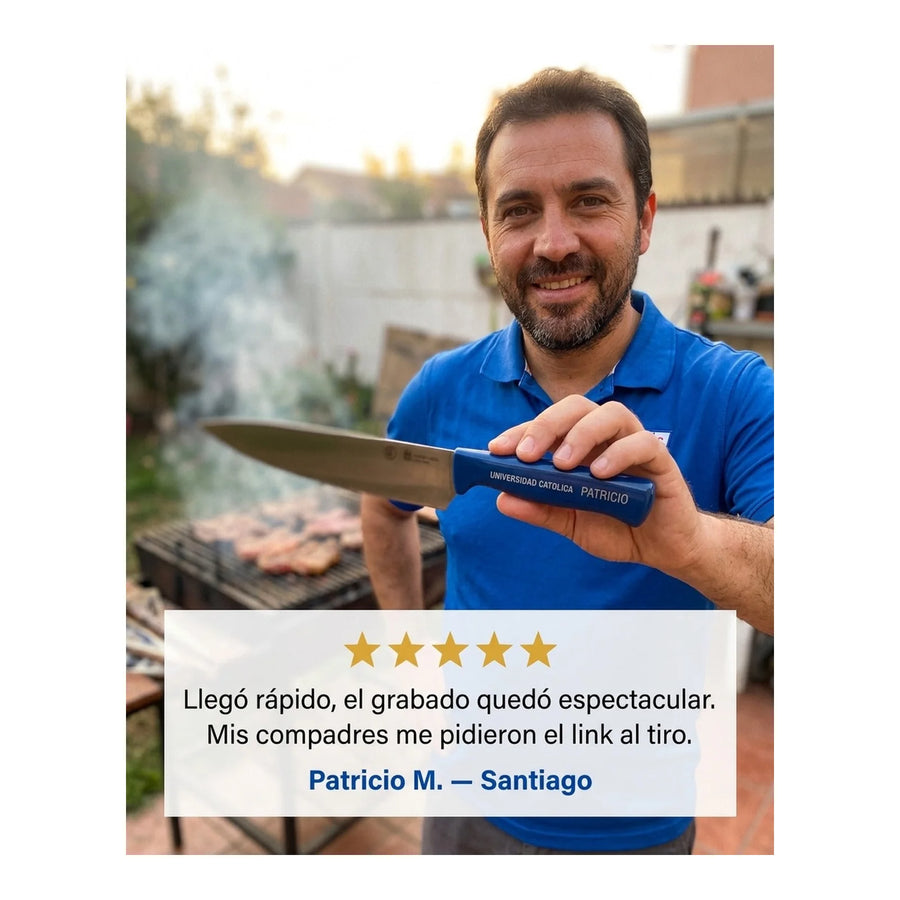 Set Parrillero Tabla + Cuchillo Y Pincho U Católica Uc Asado + Grabado Personalizado