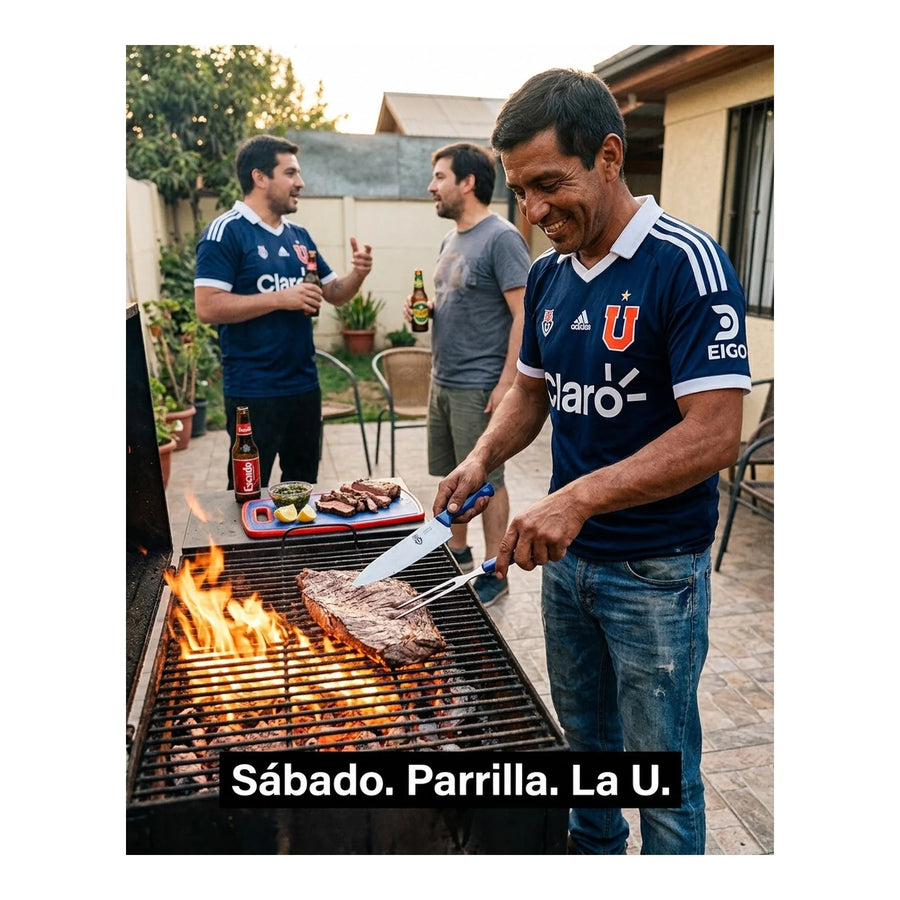 Set Parrillero Tabla + Cuchillo Y Pincho U De Chile + Grabado Personalizado