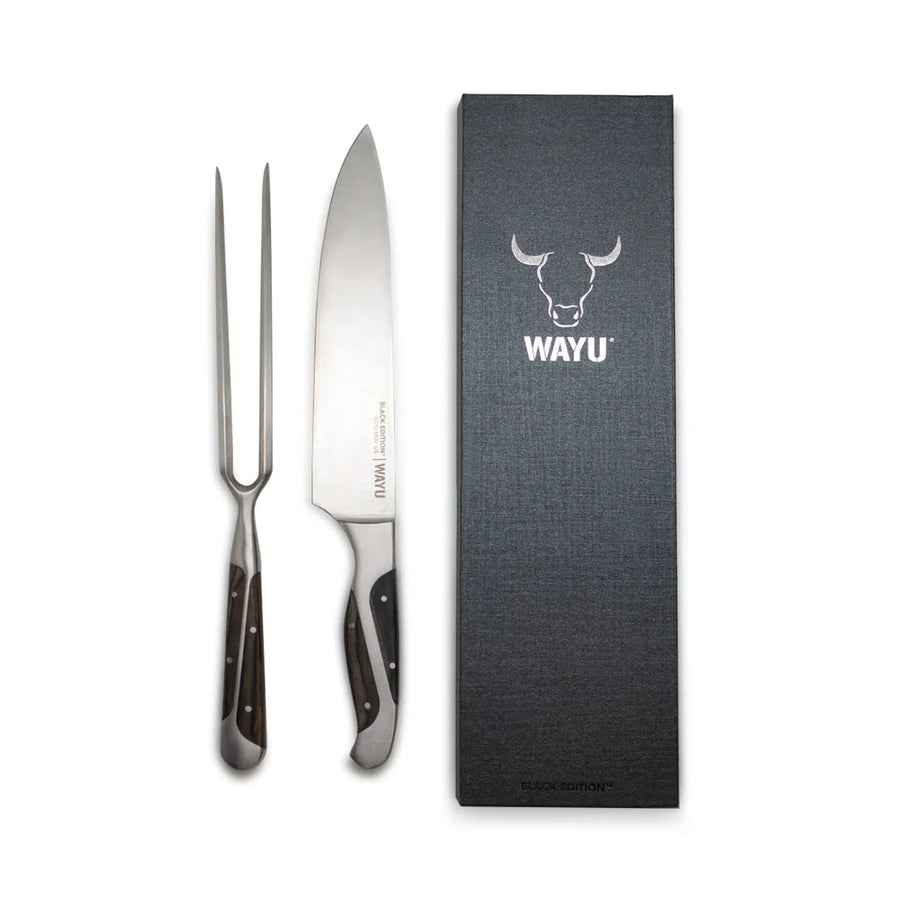 Set Parrillero Wayu Black Edition Cuchillo + Pincho + Grabado Láser