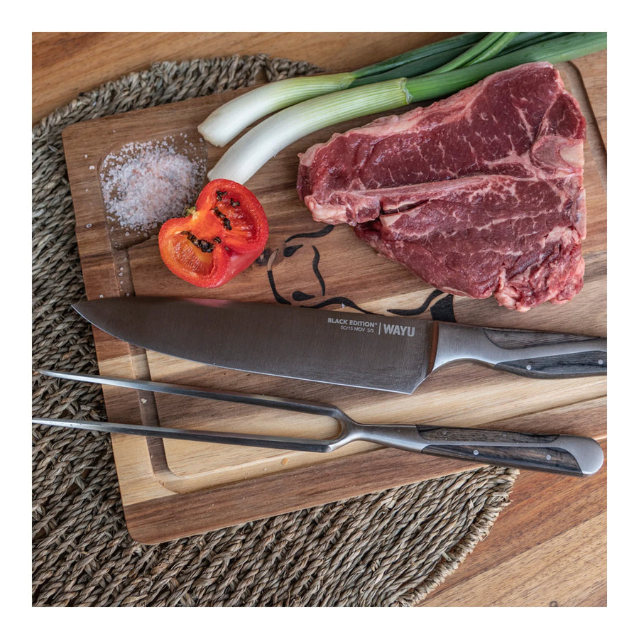 Set Parrillero Wayu Black Edition Cuchillo + Pincho + Grabado Personalizado