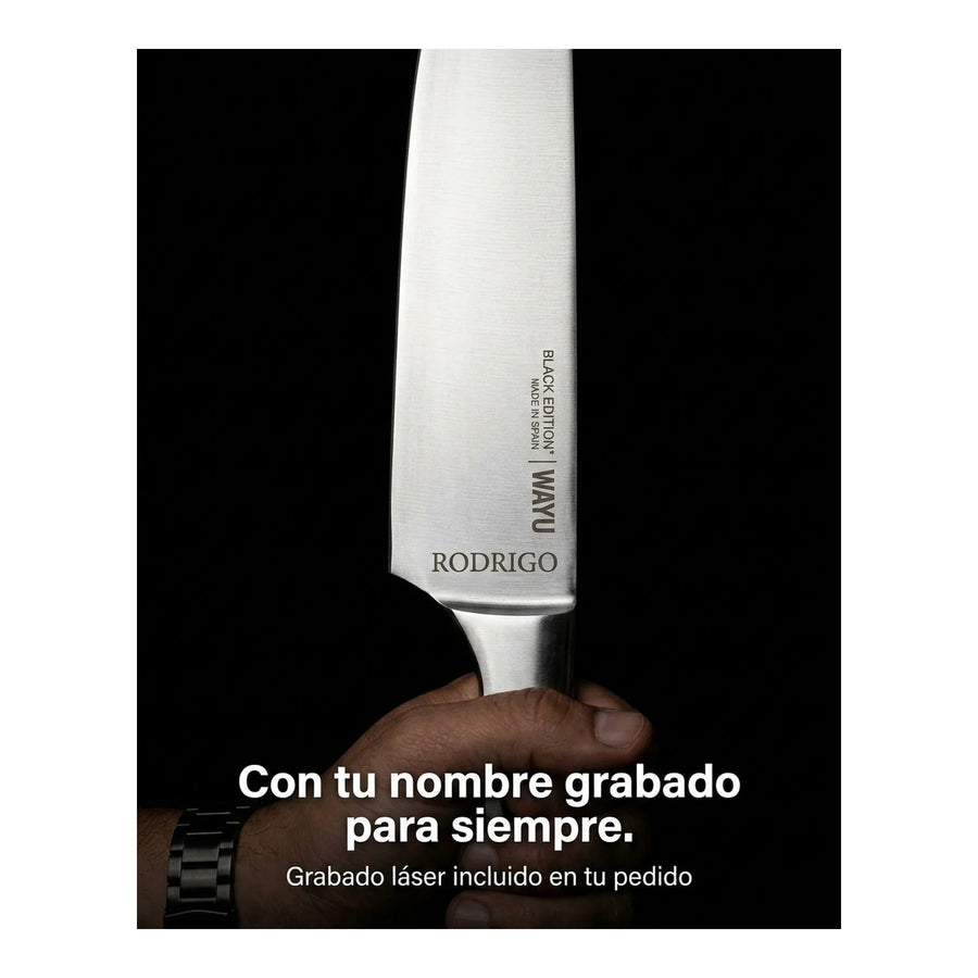Set Parrillero Wayu Black Edition Cuchillo + Pincho + Grabado Personalizado