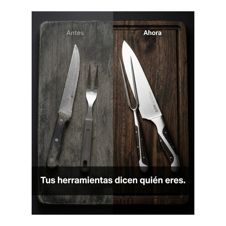 Set Parrillero Wayu Black Edition Cuchillo + Pincho + Grabado Personalizado