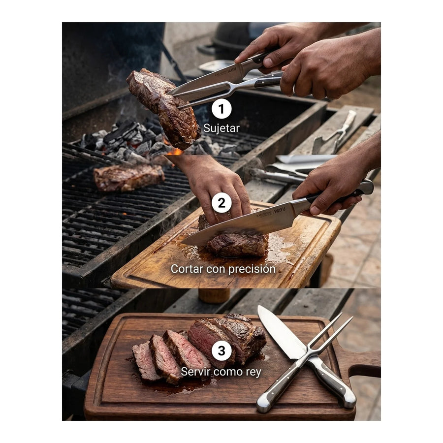 Set Parrillero Wayu Black Edition Cuchillo + Pincho + Grabado Personalizado
