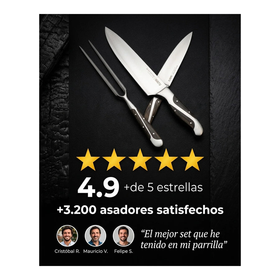 Set Parrillero Wayu Black Edition Cuchillo + Pincho + Grabado Personalizado