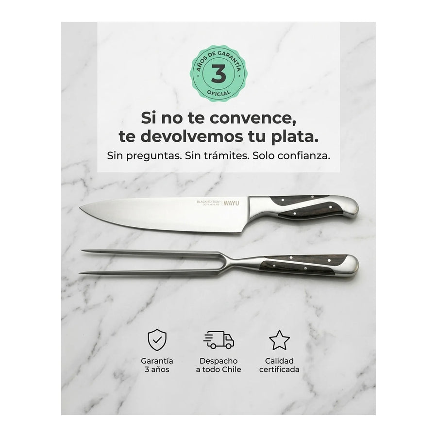 Set Parrillero Wayu Black Edition Cuchillo + Pincho + Grabado Personalizado