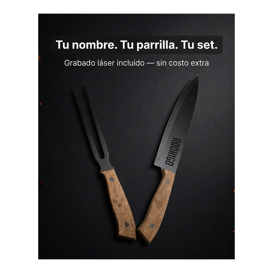 Set Parrillero Wayu Cuchillo Tenedor + Grabado Personalizado