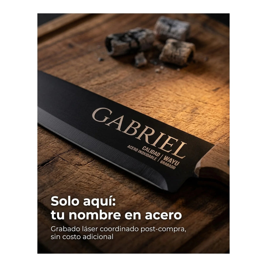 Set Parrillero Wayu Cuchillo Tenedor + Grabado Personalizado