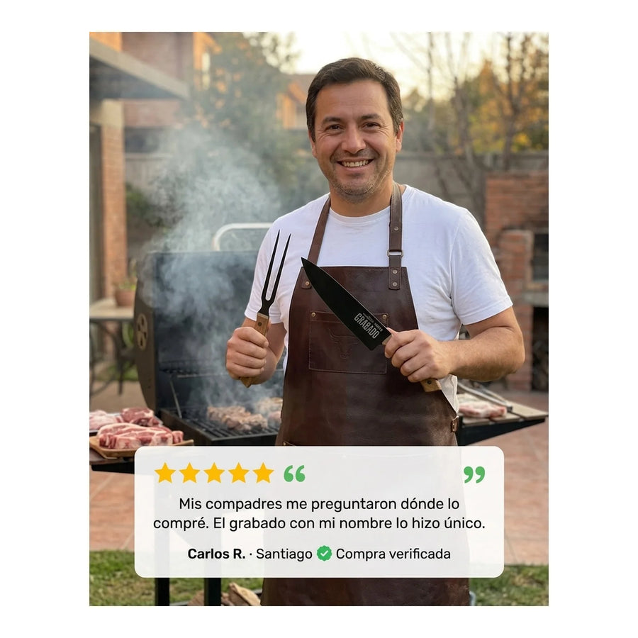 Set Parrillero Wayu Cuchillo Tenedor + Grabado Personalizado