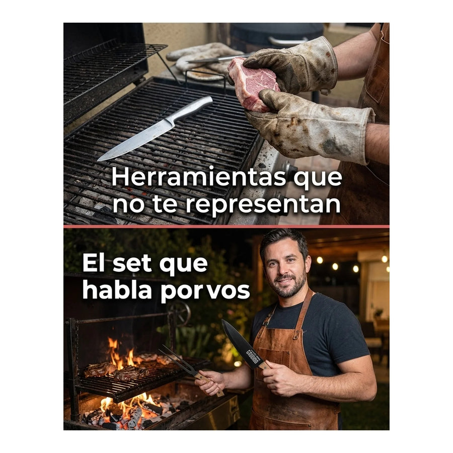Set Parrillero Wayu Cuchillo Tenedor + Grabado Personalizado