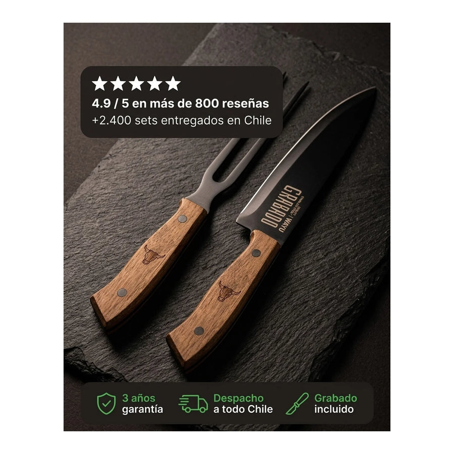 Set Parrillero Wayu Cuchillo Tenedor + Grabado Personalizado