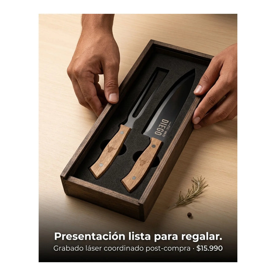 Set Parrillero Wayu Cuchillo Tenedor + Grabado Personalizado