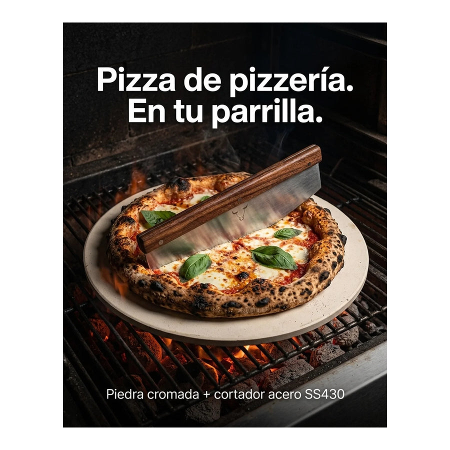 Set Piedra Pizza + Cortador De Pizza Wayu Horno Cocina Bbq