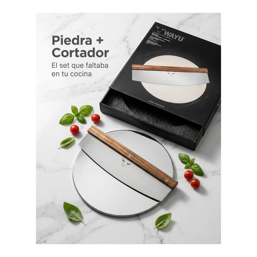 Set Piedra Pizza + Cortador De Pizza Wayu Horno Cocina Bbq