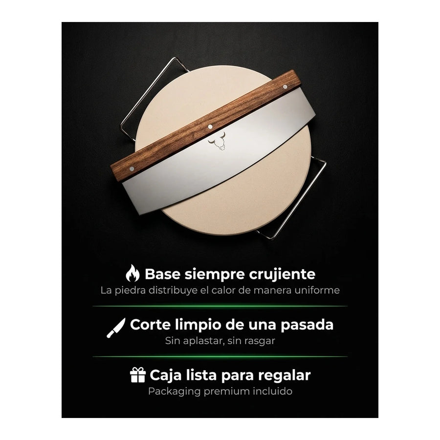 Set Piedra Pizza + Cortador De Pizza Wayu Horno Cocina Bbq