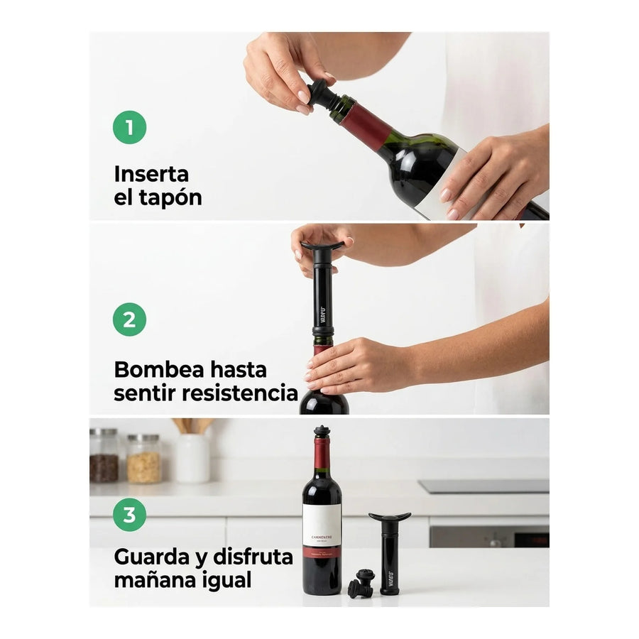 Set Sellador Bomba Vacio Vino Extractor Aire Wayu Premium