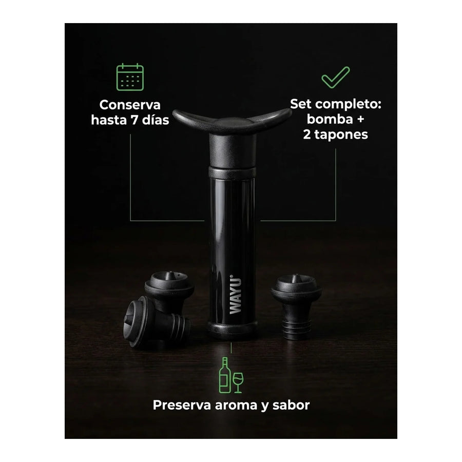 Set Sellador Bomba Vacio Vino Extractor Aire Wayu Premium