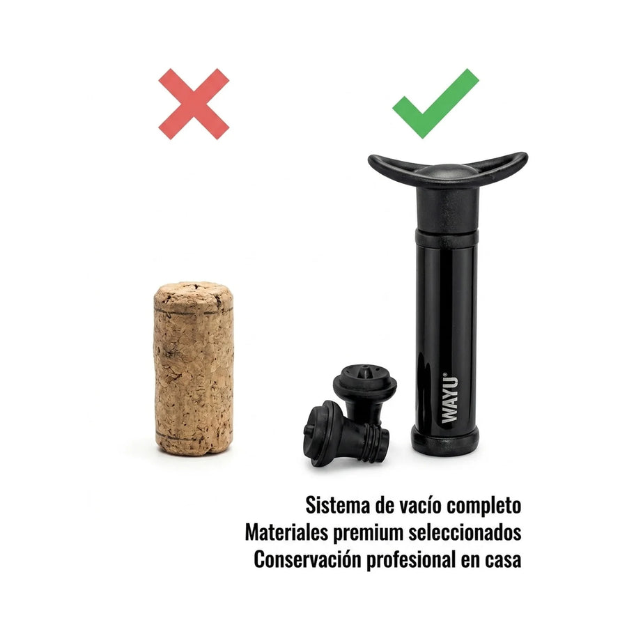 Set Sellador Bomba Vacio Vino Extractor Aire Wayu Premium