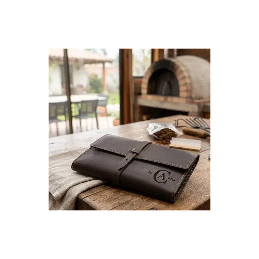 Tabaquera Extra Grande Cuero + Grabado Láser Café Liso