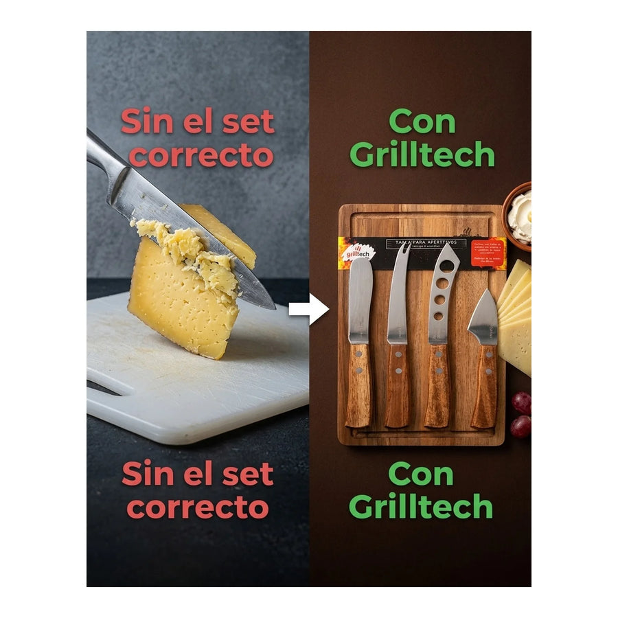 Tabla Aperitivo 4 Cuchillos Grilltech Picoteo Picadillo Bbq + Grabado Personalizado