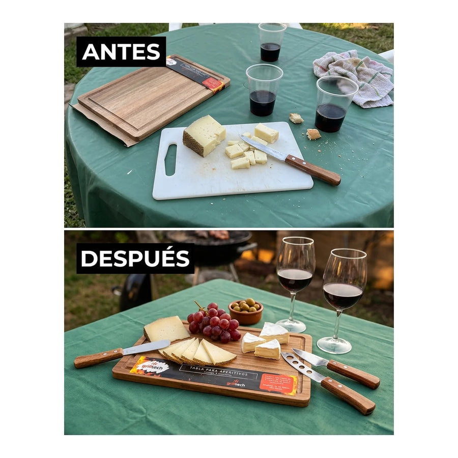 Tabla Aperitivo 4 Cuchillos Grilltech Picoteo Picadillo Bbq + Grabado Personalizado