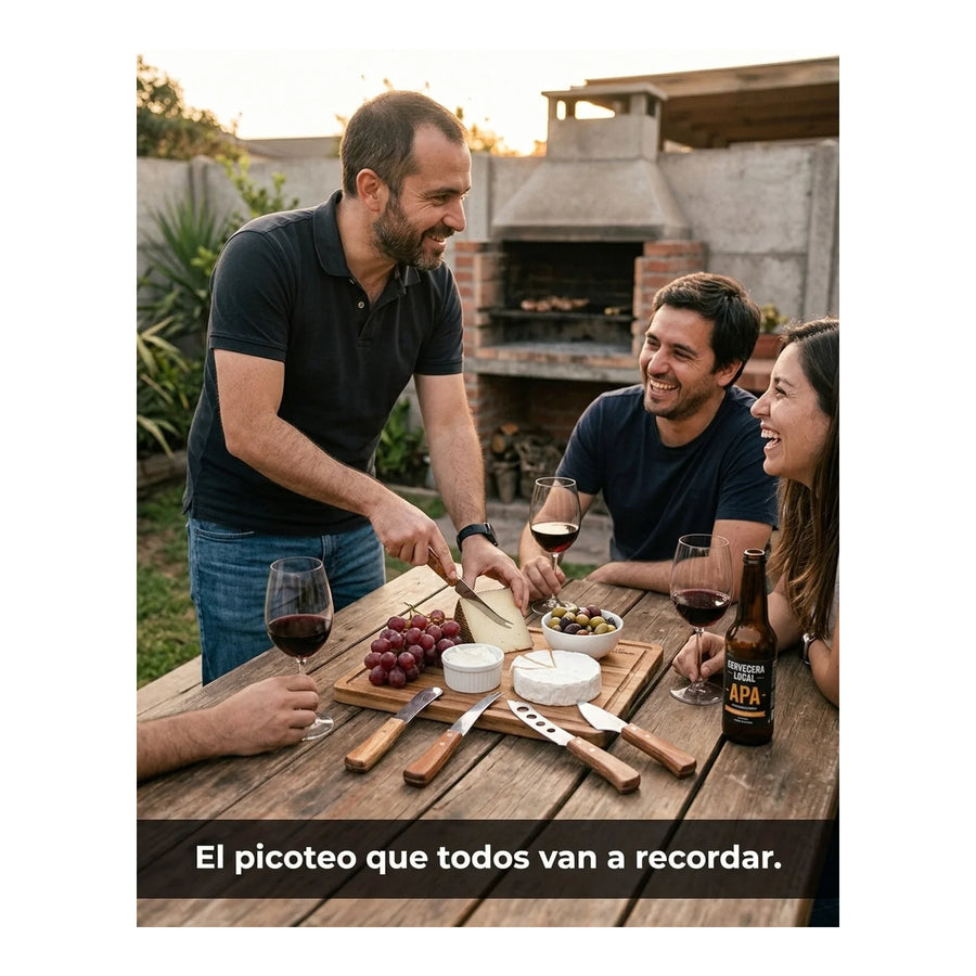Tabla Aperitivo 4 Cuchillos Grilltech Picoteo Picadillo Bbq + Grabado Personalizado