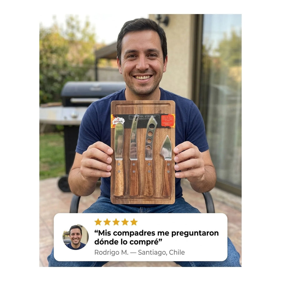 Tabla Aperitivo 4 Cuchillos Grilltech Picoteo Picadillo Bbq + Grabado Personalizado