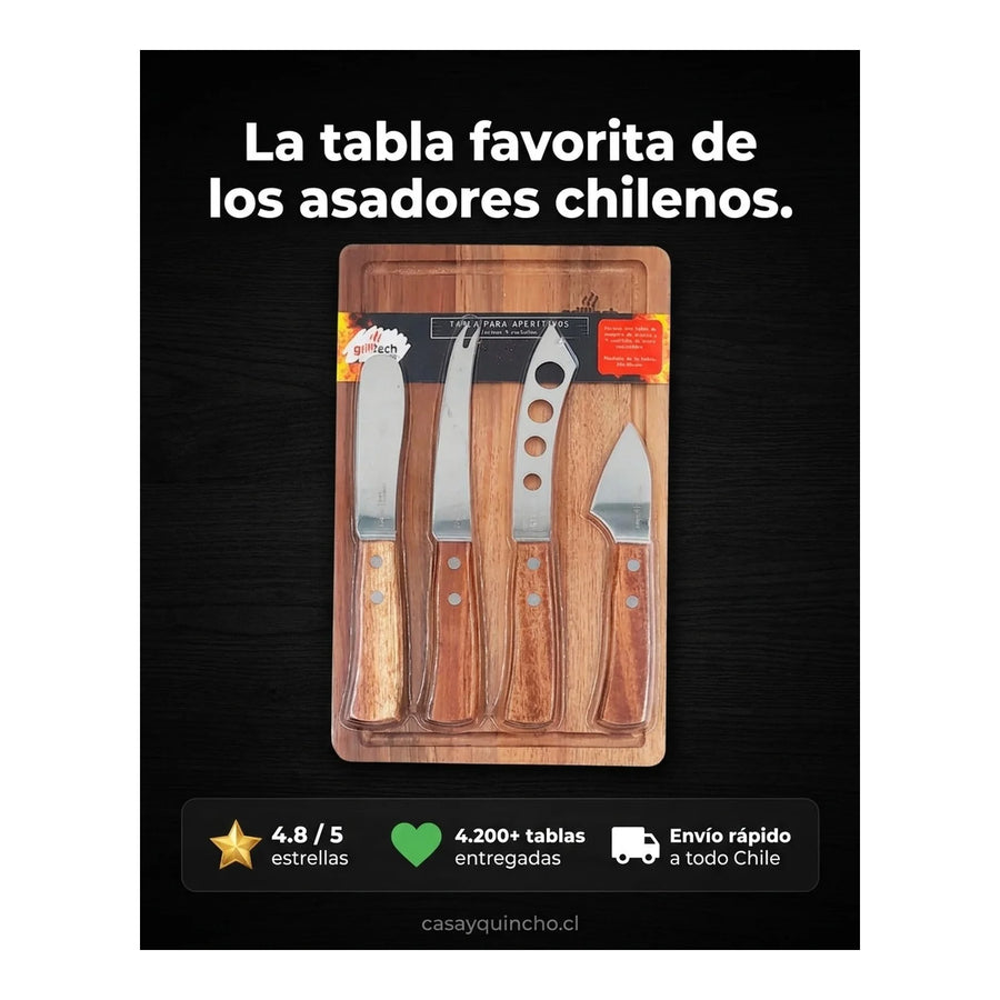 Tabla Aperitivo 4 Cuchillos Grilltech Picoteo Picadillo Bbq + Grabado Personalizado