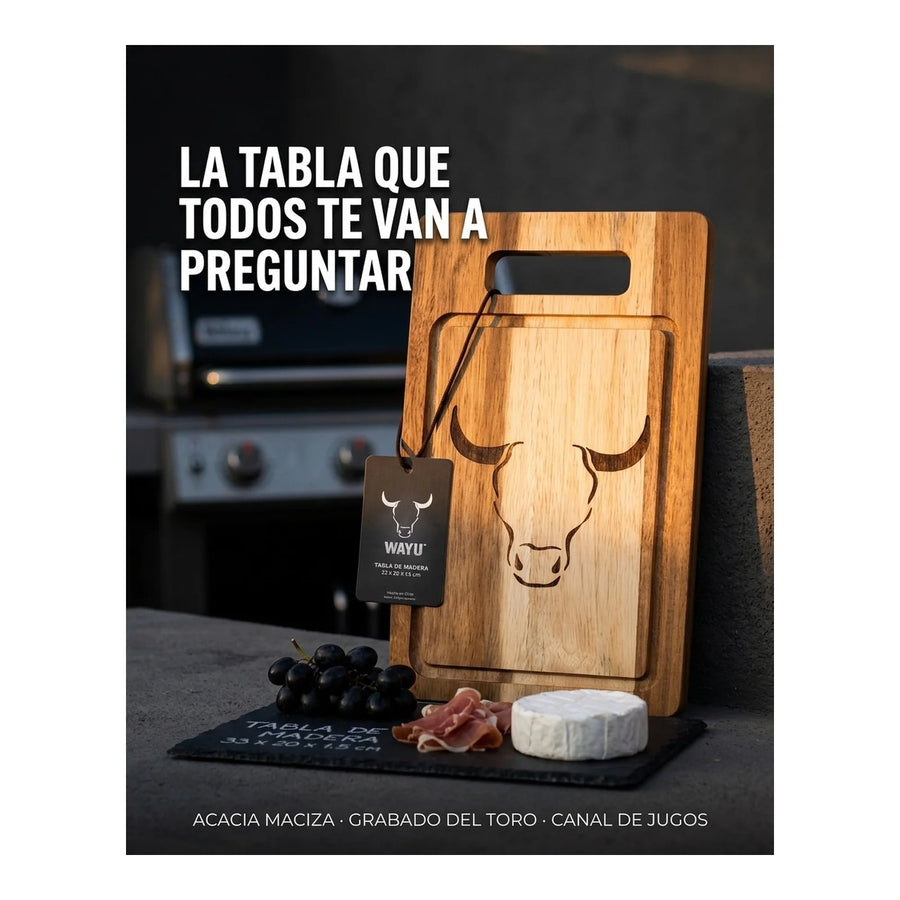 Tabla De Cortar Picar Carne Acacia 33cm Wayu + Grabado Personalizado