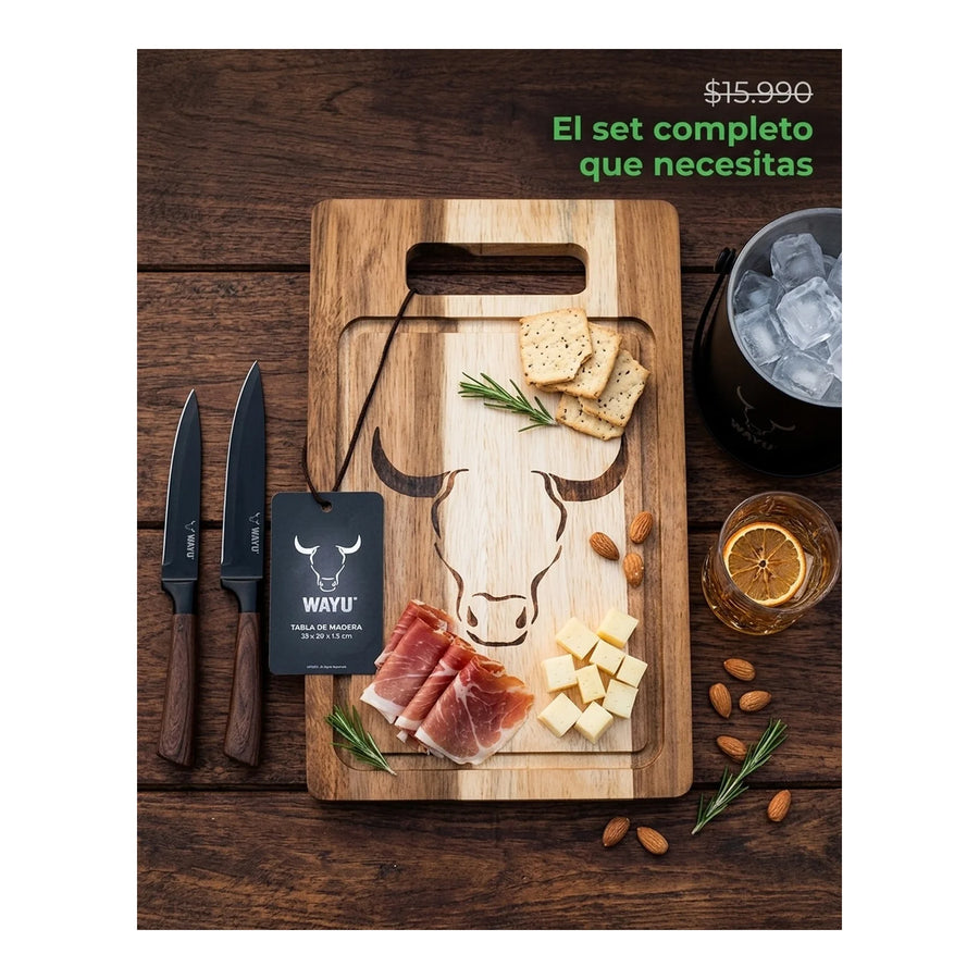 Tabla De Cortar Picar Carne Acacia 33cm Wayu + Grabado Personalizado