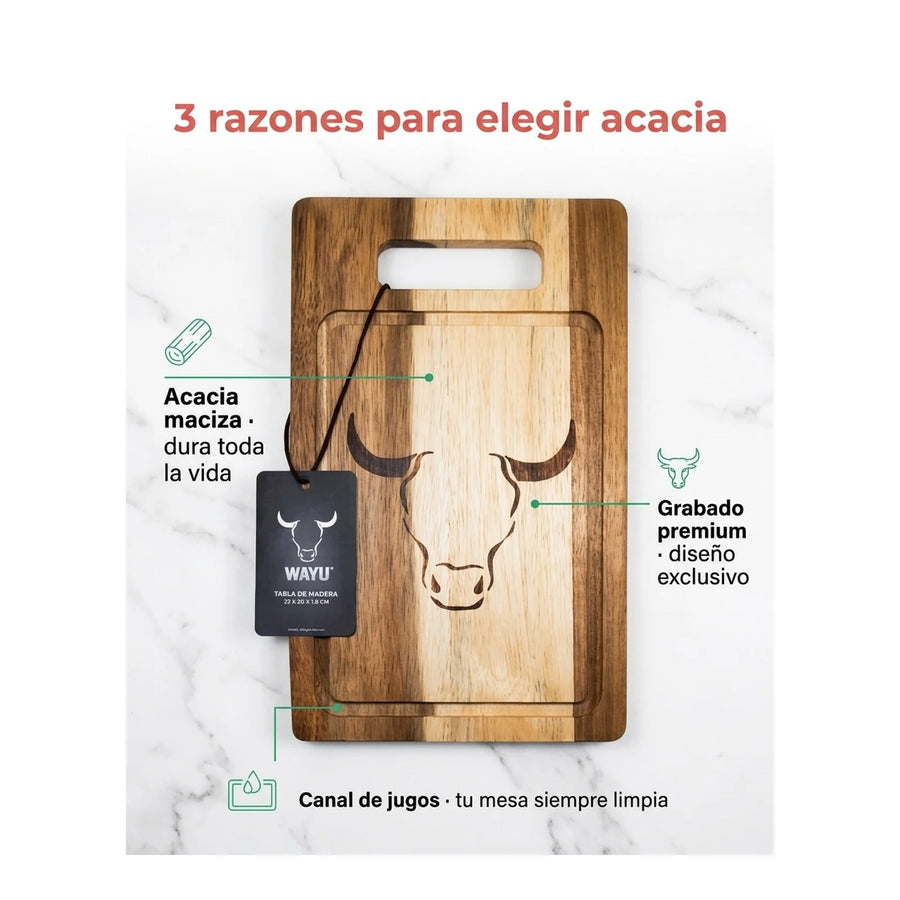 Tabla De Cortar Picar Carne Acacia 33cm Wayu + Grabado Personalizado