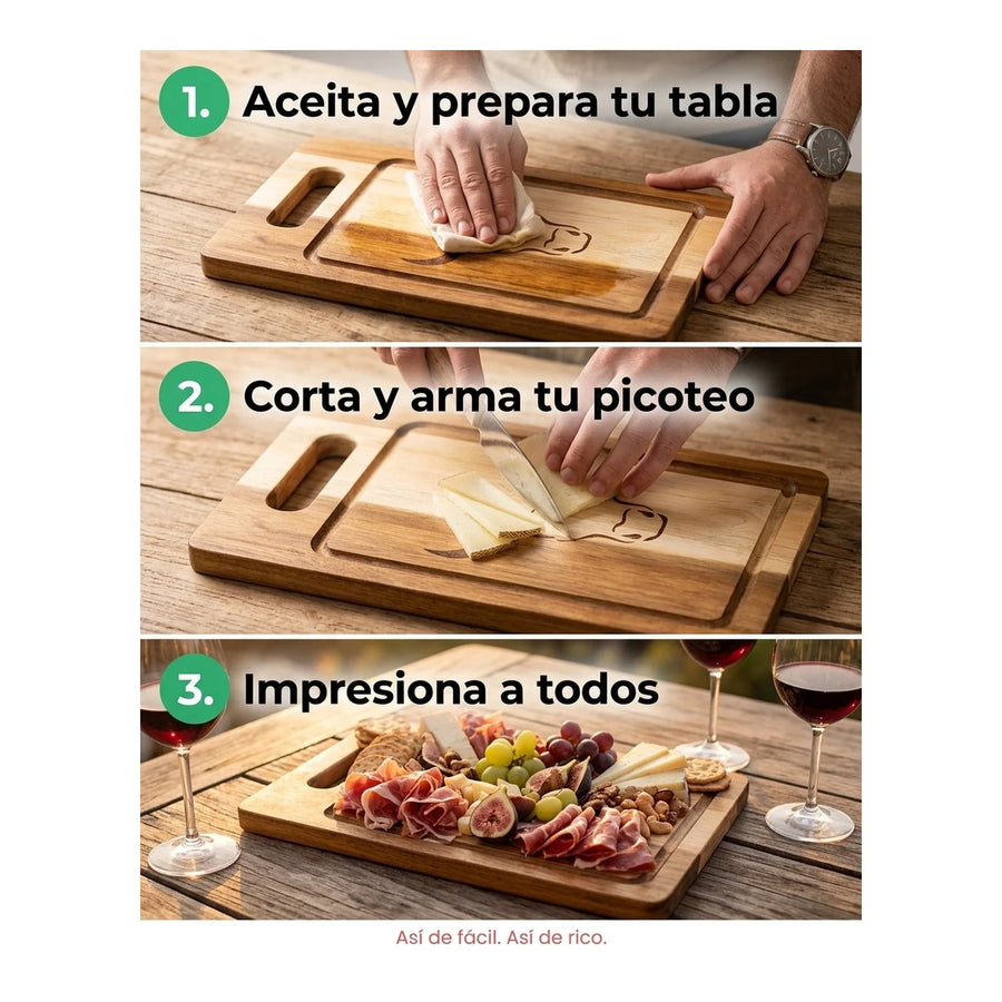 Tabla De Cortar Picar Carne Acacia 33cm Wayu + Grabado Personalizado