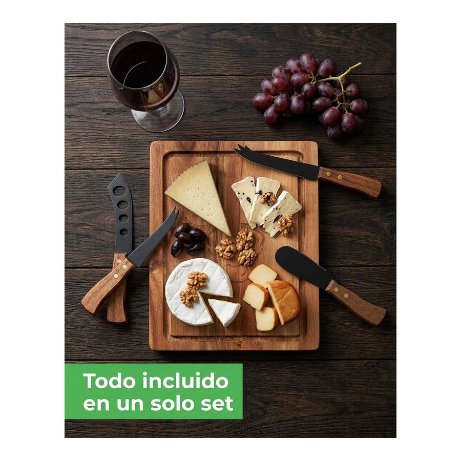 Tabla Para Aperitivos Wayu + 4 Cuchillos Quesos Premium + Grabado Personalizado