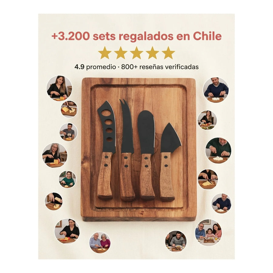 Tabla Para Aperitivos Wayu + 4 Cuchillos Quesos Premium + Grabado Personalizado